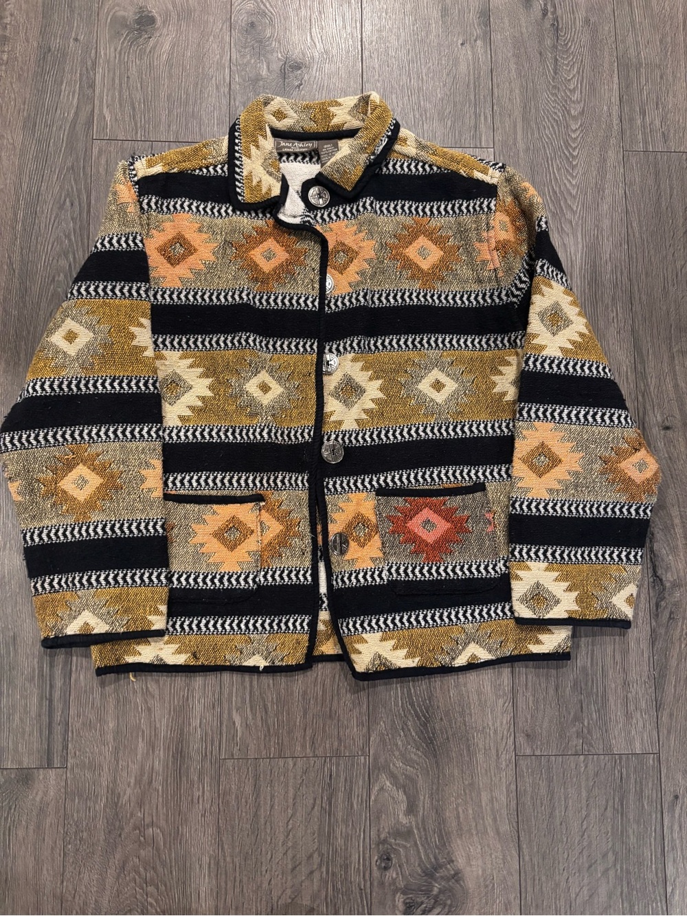 Jane Ashley Black, Tan, Cream Southwestern Patterned Sweater Jacket